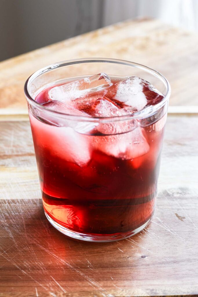 Ingredients combined in a glass.