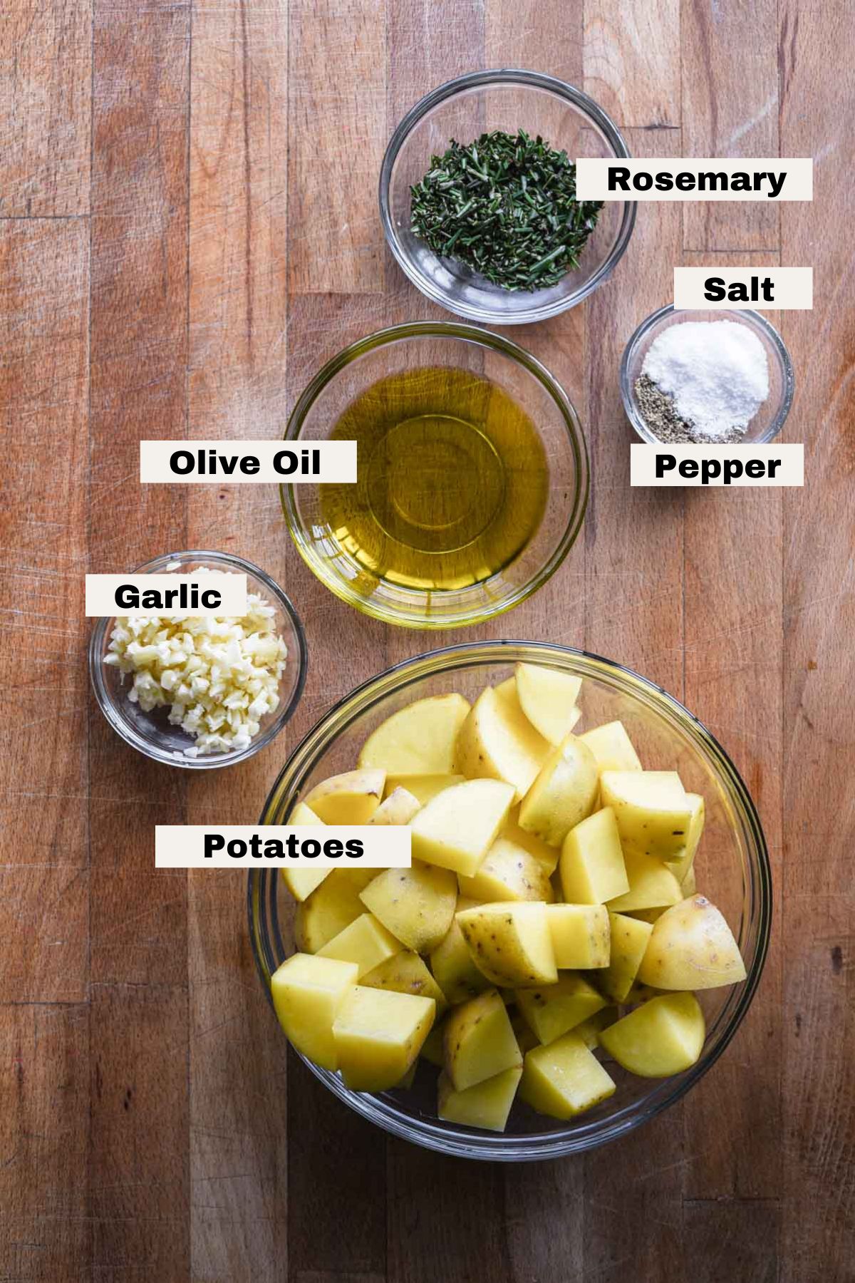 Ingredients for garlic rosemary roasted potatoes.