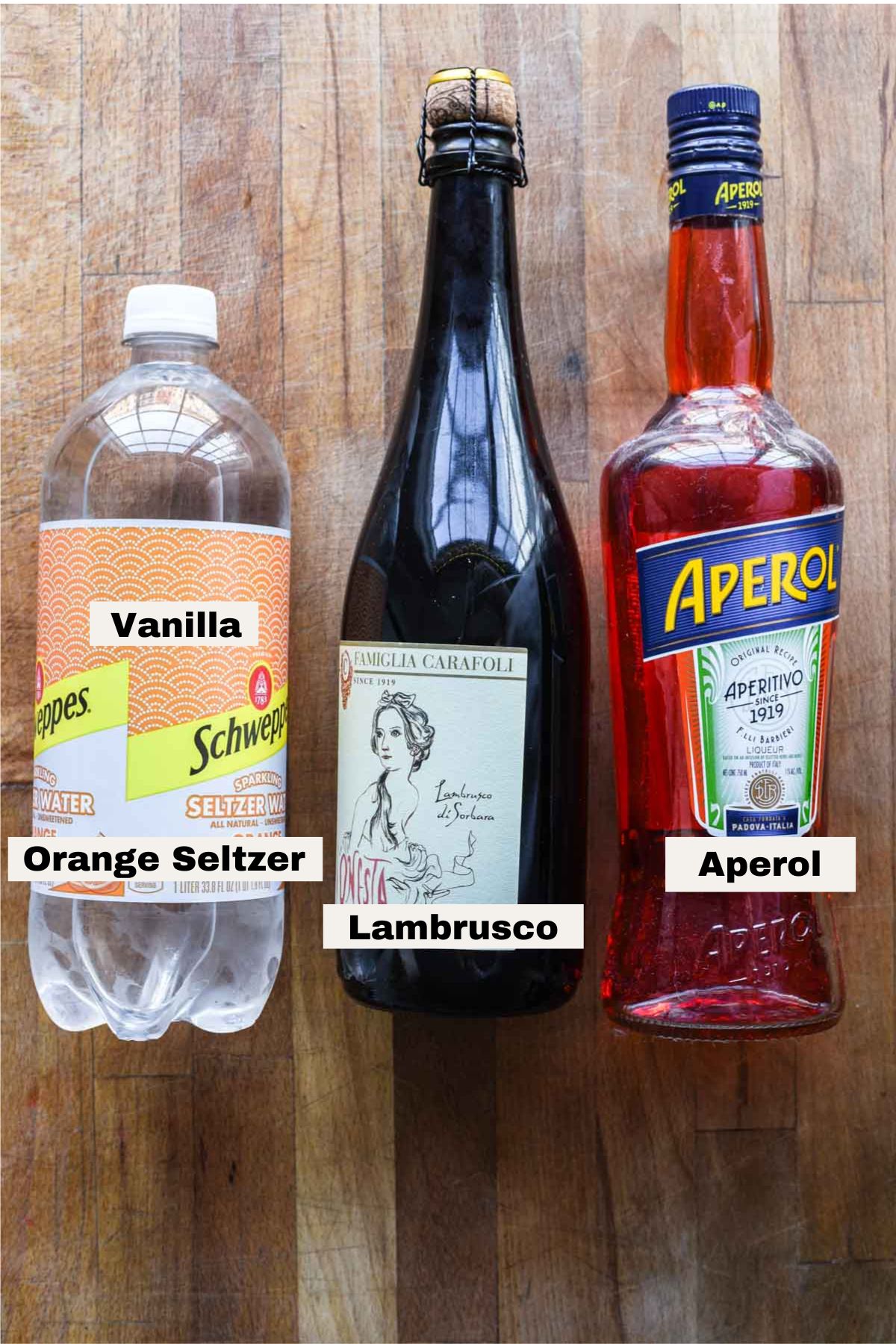 Ingredients for lambrusco spritz.