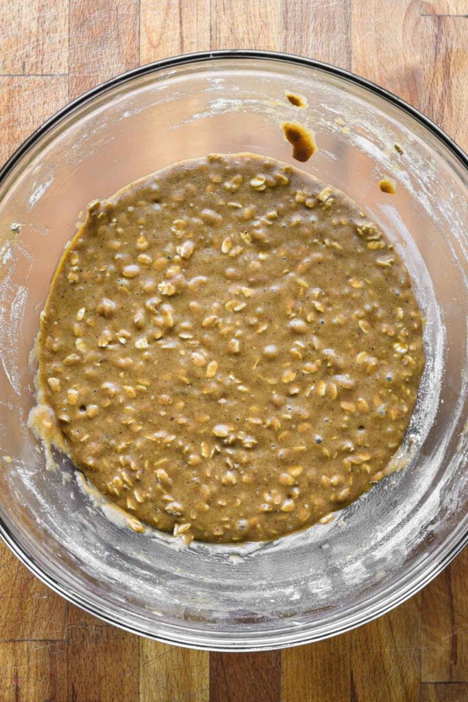 Chilling the brown butter gingerbread oatmeal cookie dough in the fridge.