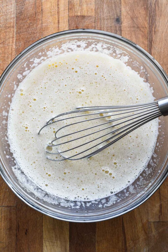 Wet ingredients mixed together.