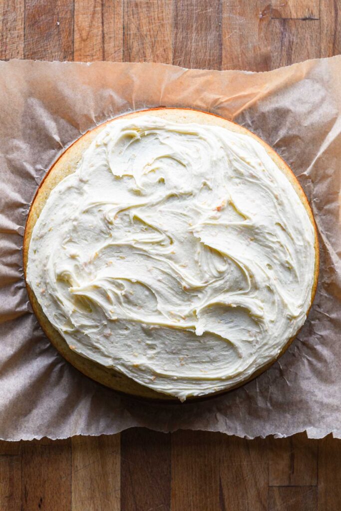Frosted cardamom cake.