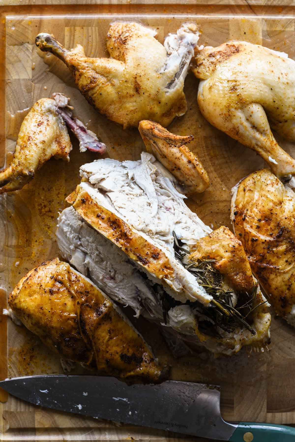 Carved chicken.