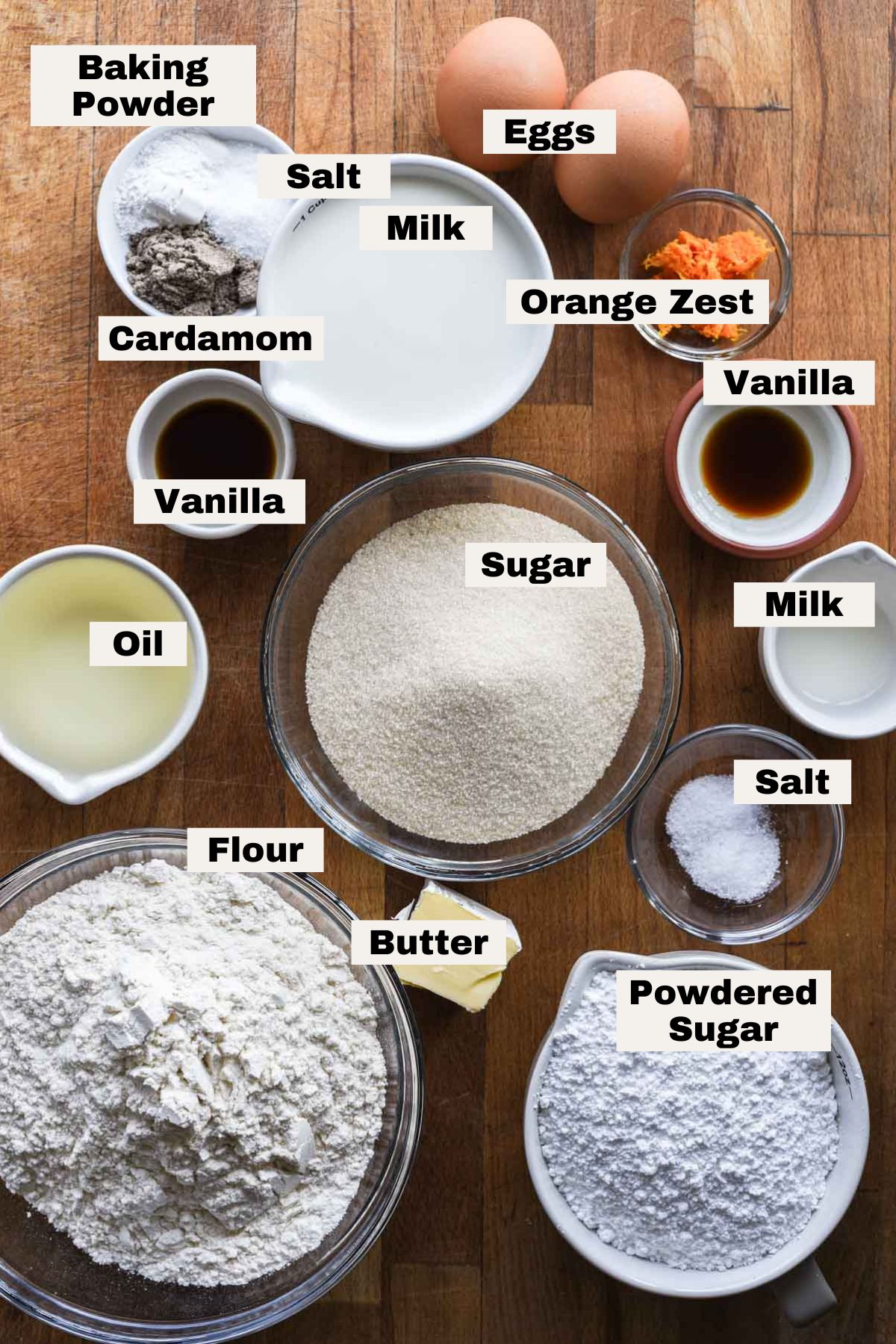 Ingredients for cardamom cake.