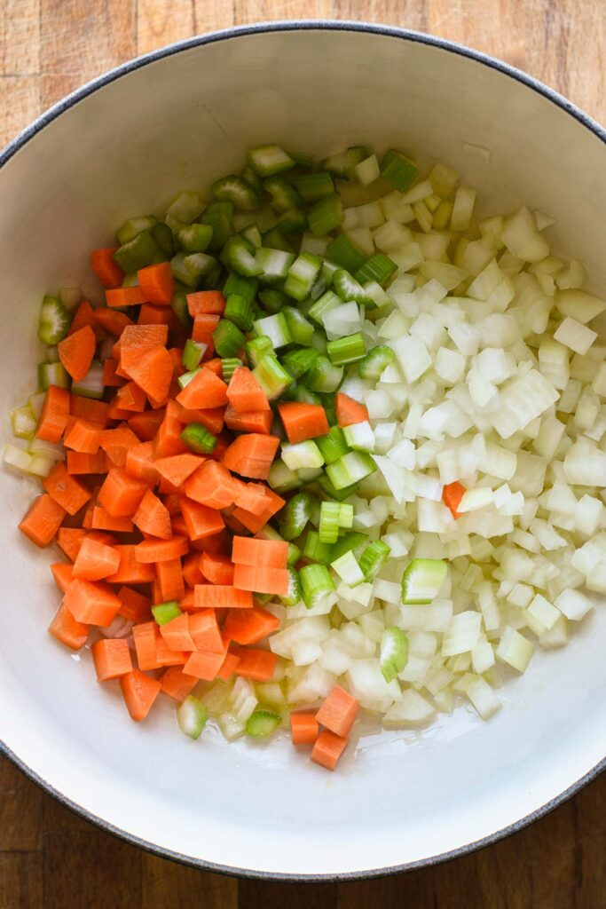 Cooking mirepoix.
