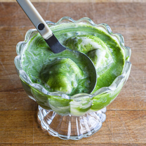 Matcha affogato with pistachio ice cream.