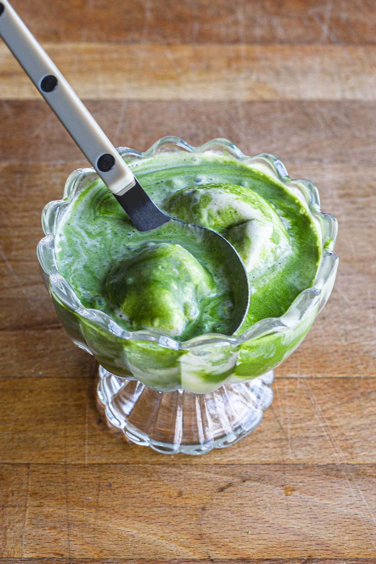 Matcha affogato with pistachio ice cream.