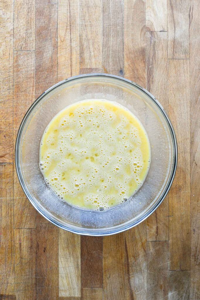 Wet ingredients combined in a bowl.