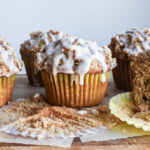 Close up of muffin with glaze drips.