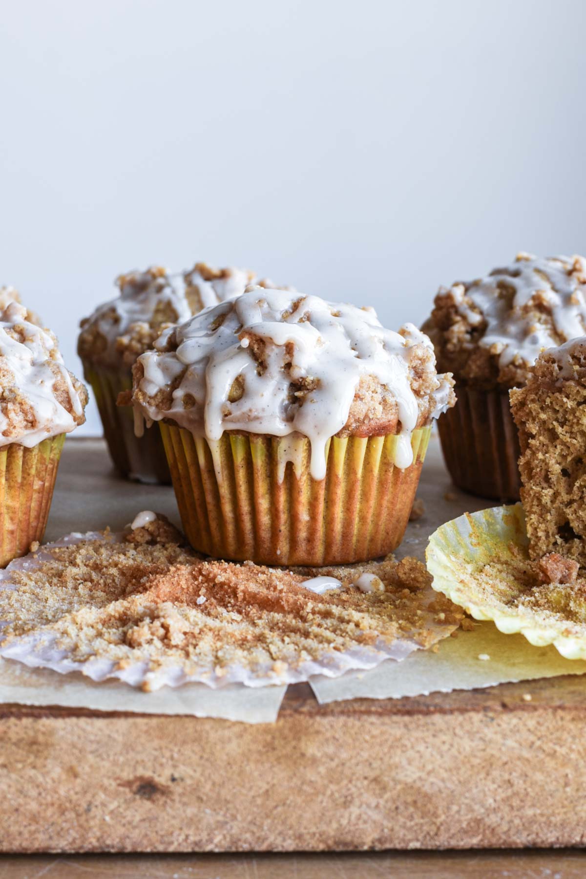 Close up of muffin with glaze drips.
