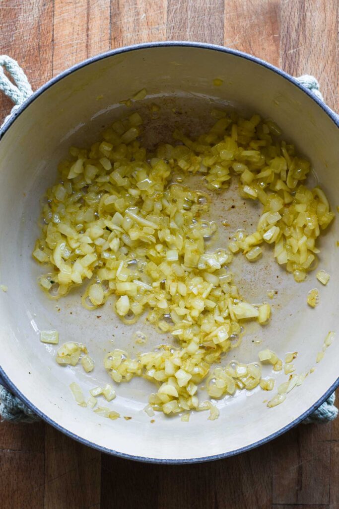 Cooked garlic and onion.
