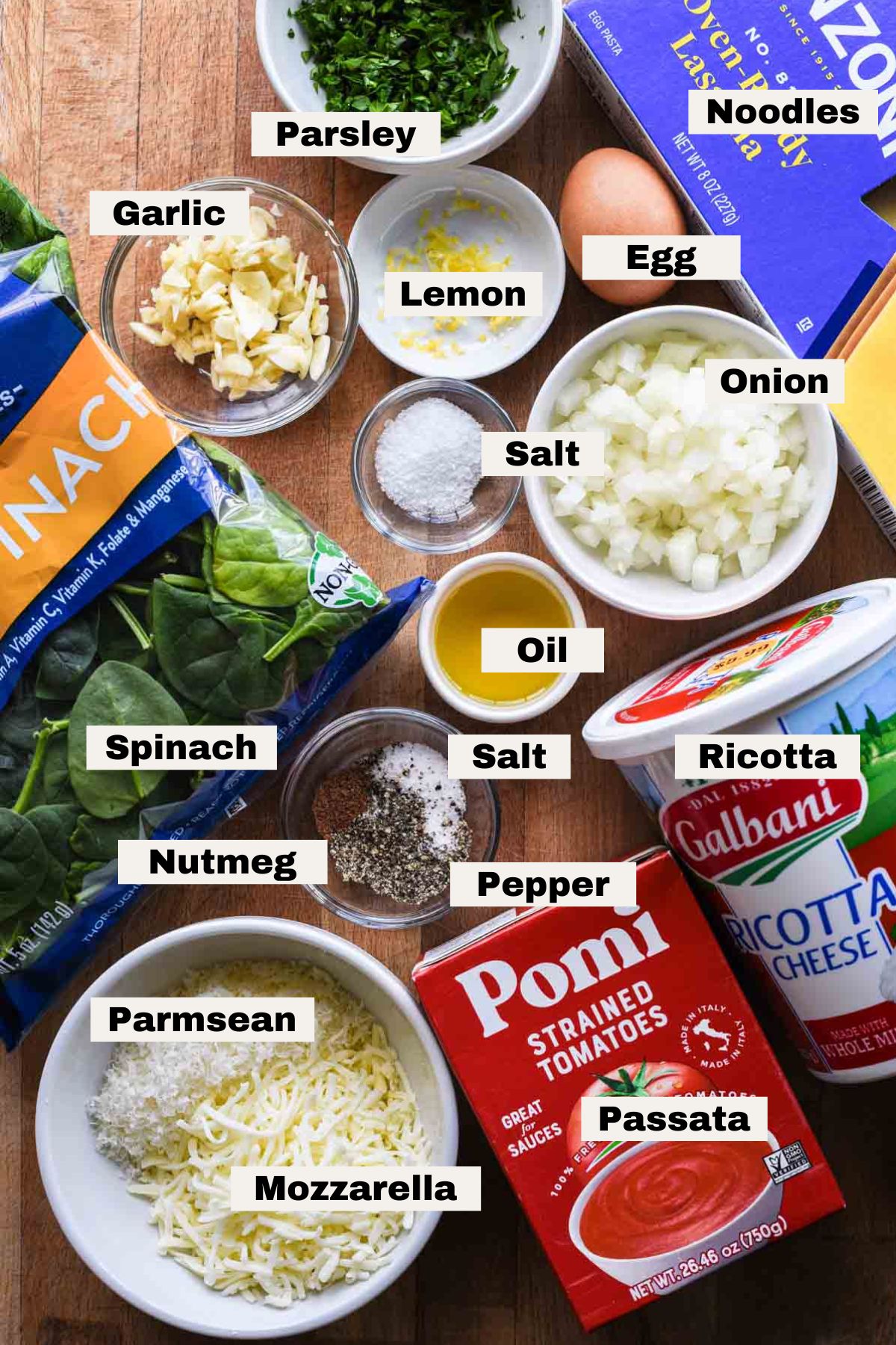 Ingredients to make lasagna.