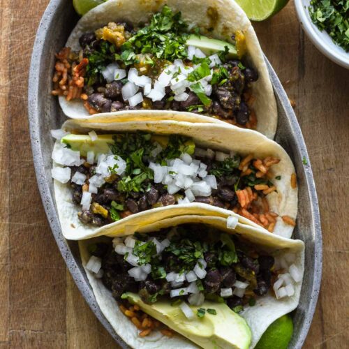 Assembled tacos up close.