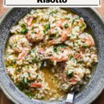 Shrimp scampi risotto pin for pinterest.