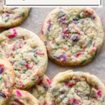 Up close baked sprinkle cookies.