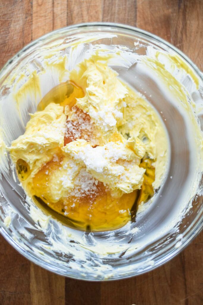 Honey and salt added to whipped butter.