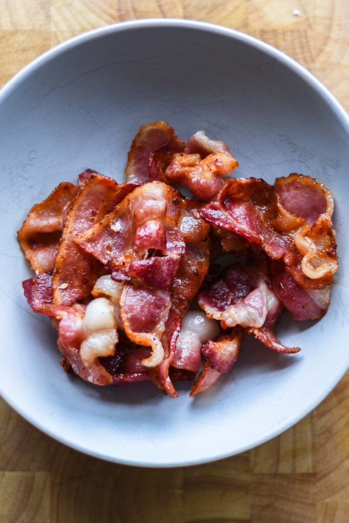 Cooked crispy bacon.